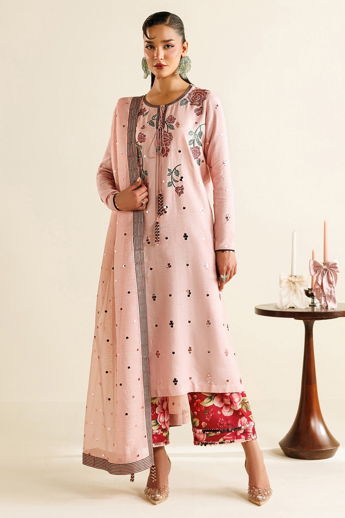 EMBROIDERED RAW SILK UR-7071