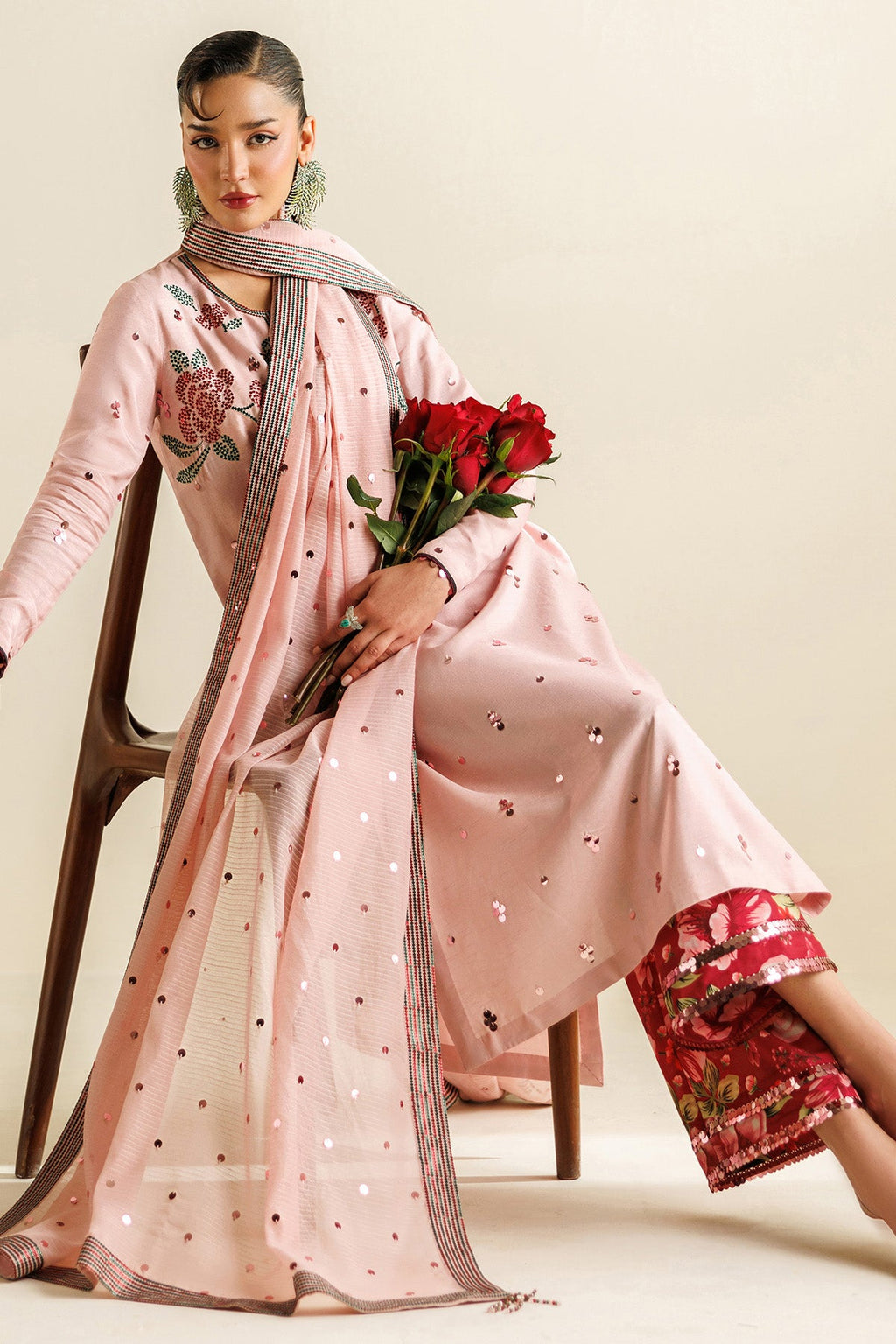 EMBROIDERED RAW SILK UR-7071