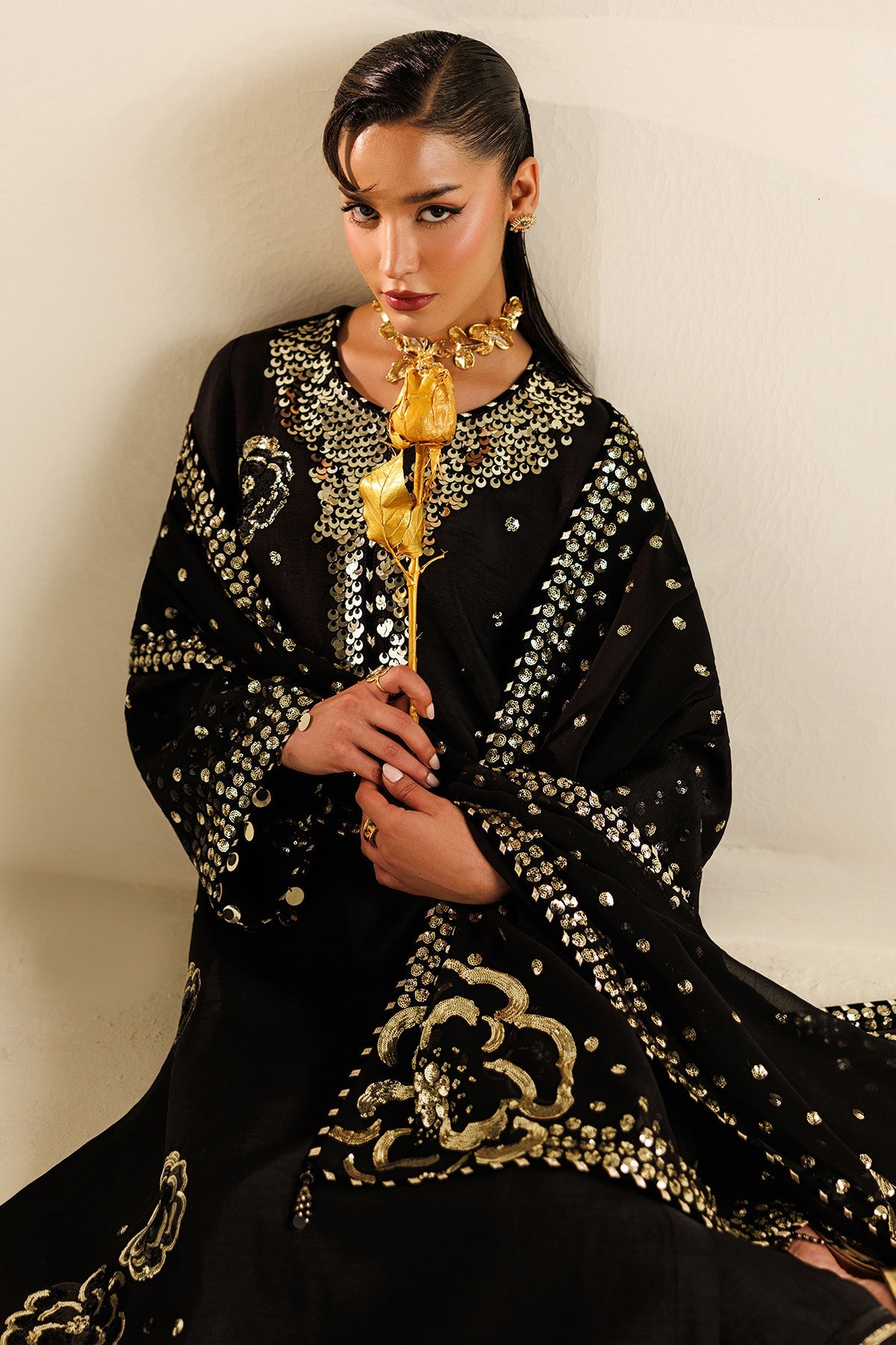 EMBROIDERED RAW SILK UR-7065