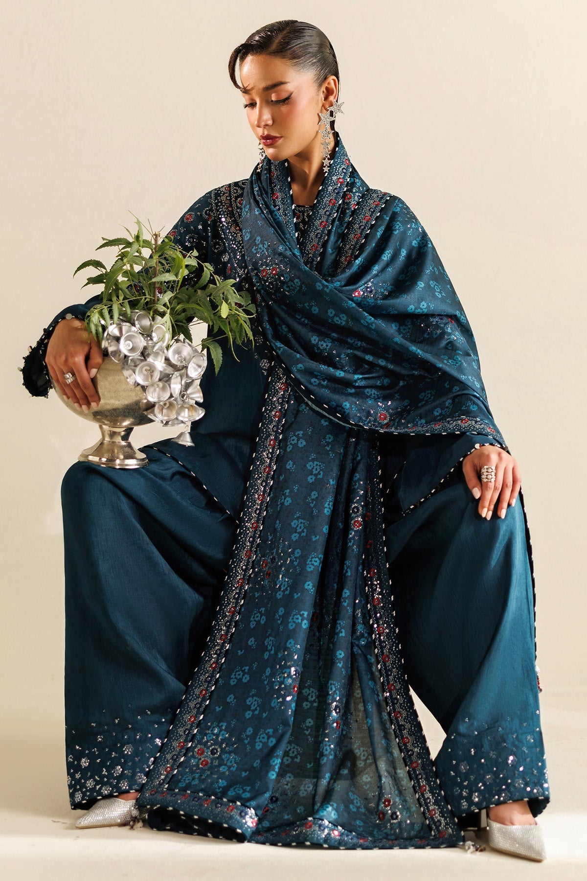EMBROIDERED RAW SILK UR-7062