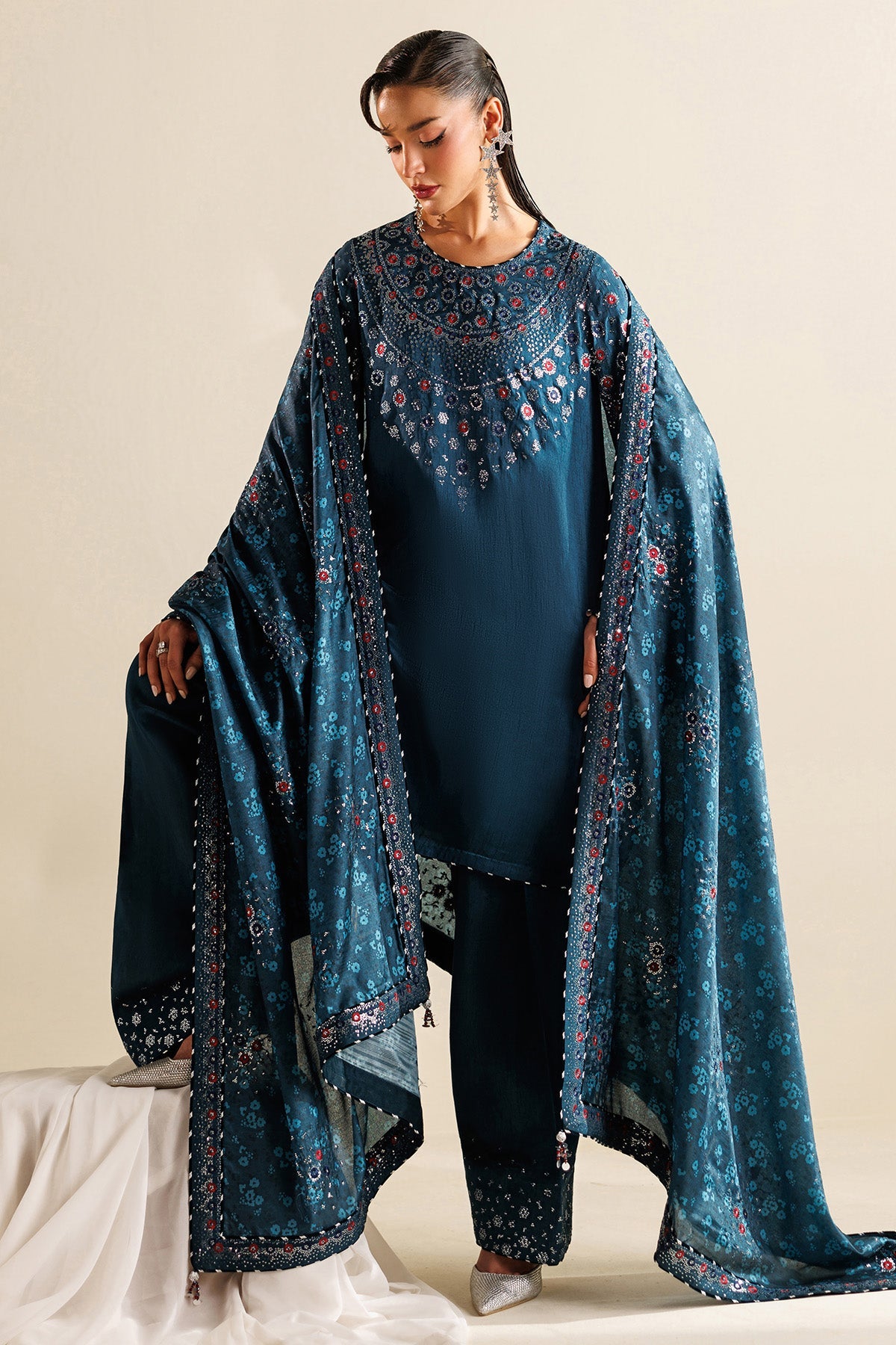 EMBROIDERED RAW SILK UR-7062