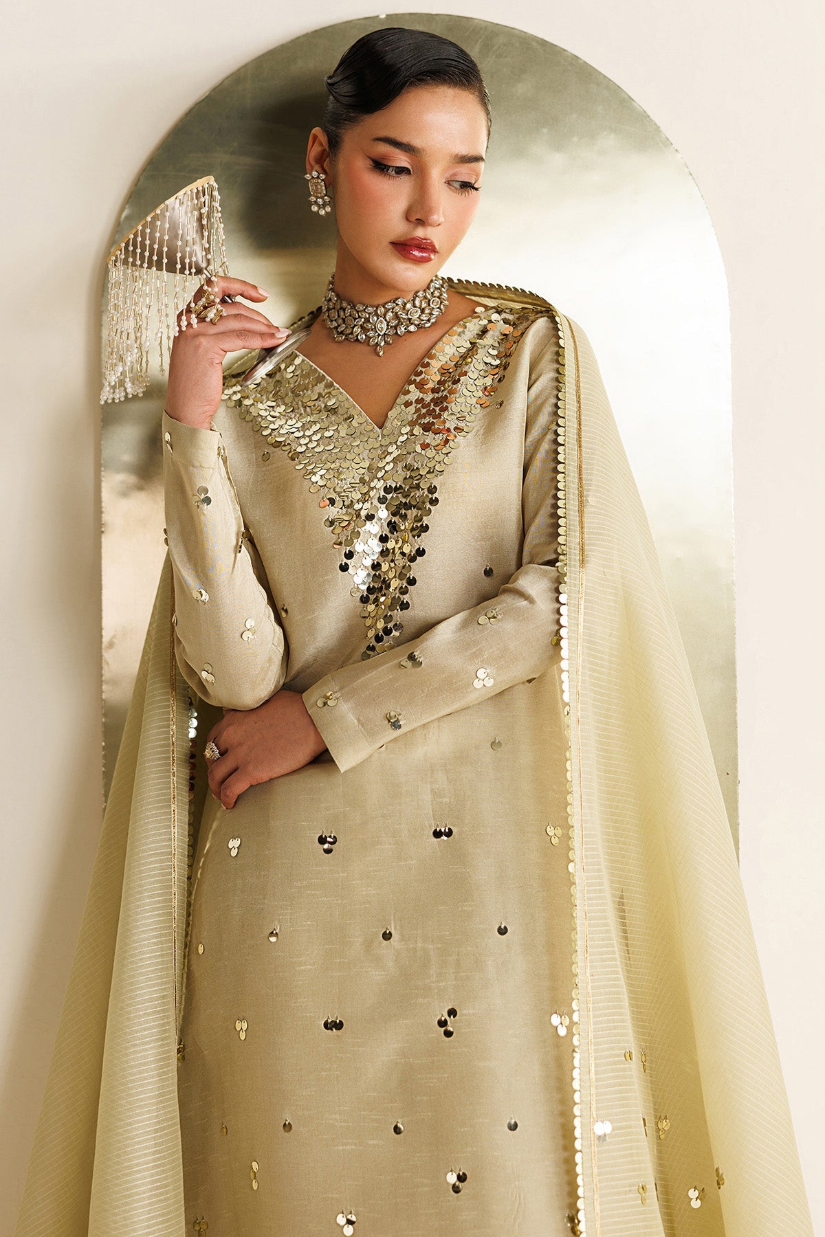 EMBROIDERED RAW SILK UR-7072