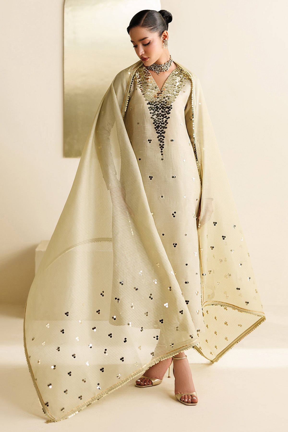EMBROIDERED RAW SILK UR-7072