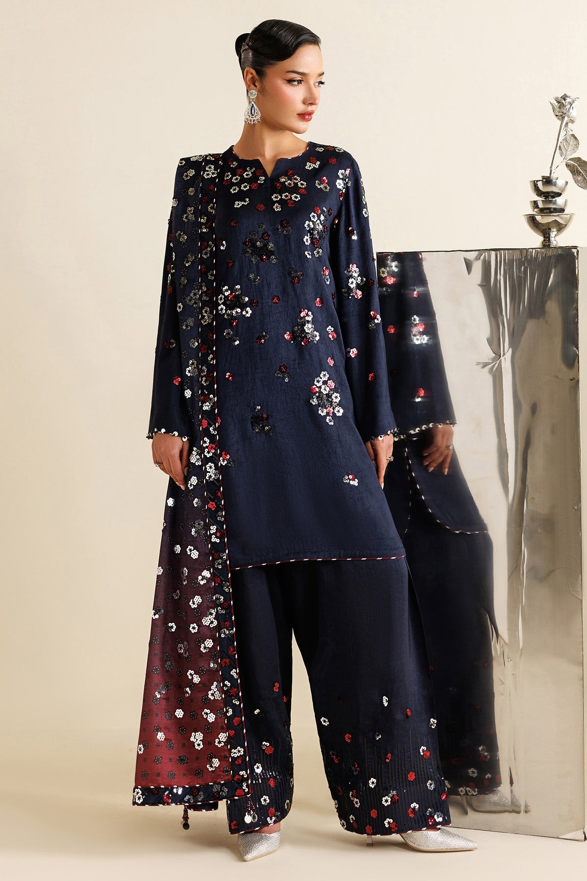 EMBROIDERED RAW SILK UR-7064