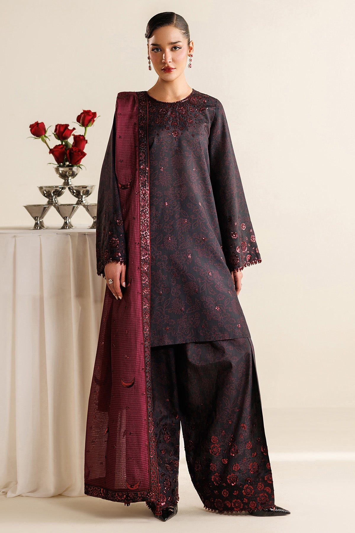 EMBROIDERED RAW SILK UR-7068