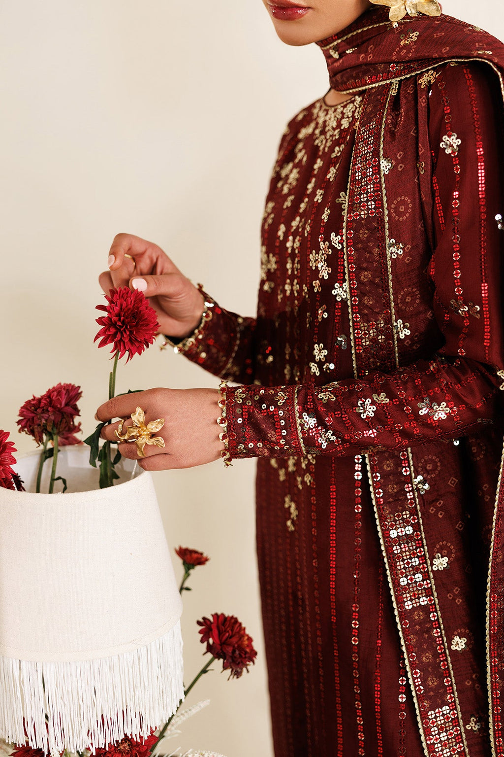 EMBROIDERED RAW SILK UR-7070