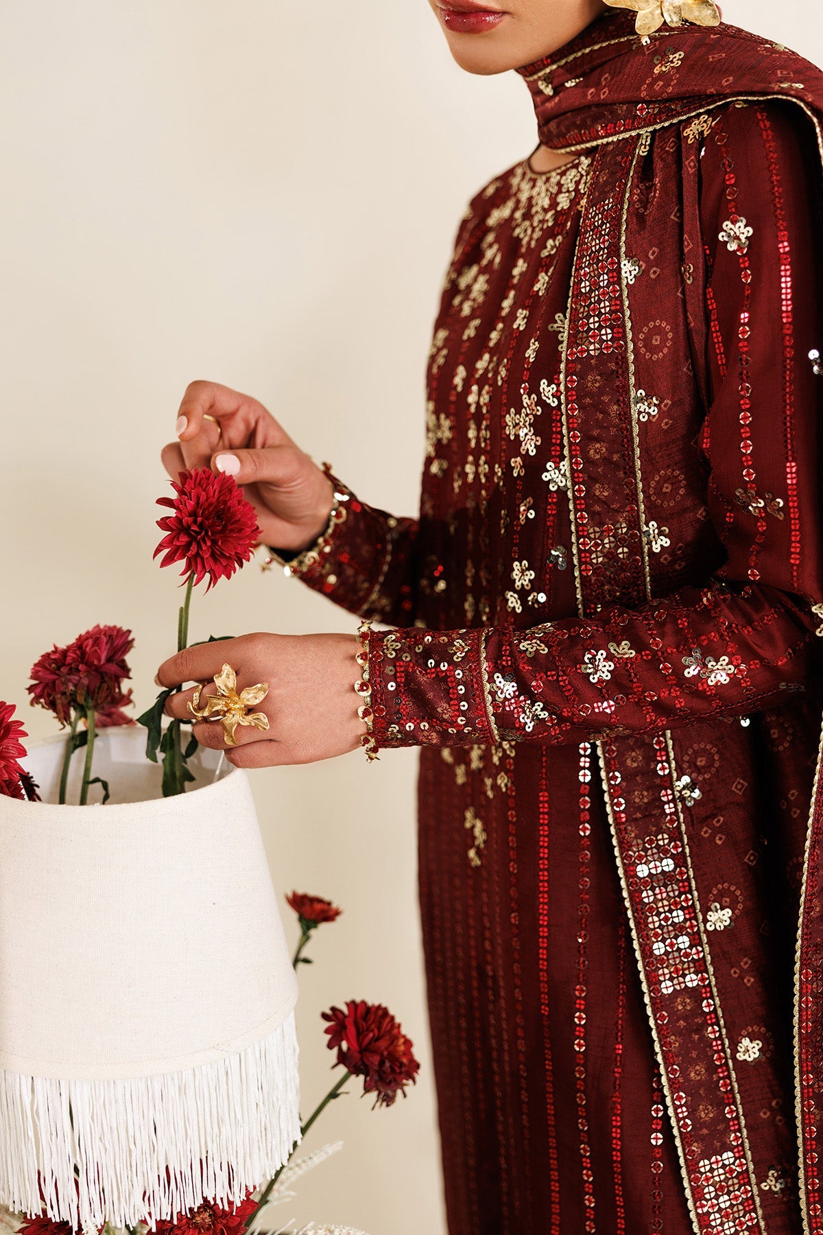 EMBROIDERED RAW SILK UR-7070