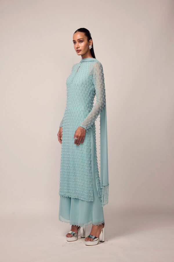 POWDER BLUE PEARL DROP KURTA SET