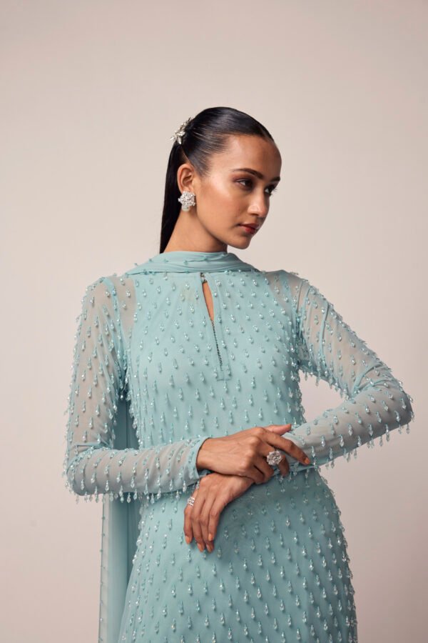 POWDER BLUE PEARL DROP KURTA SET